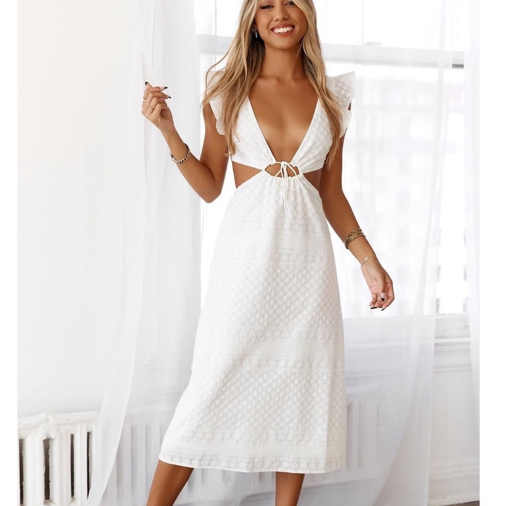 HELLO MOLLY Wondering Faes Midi White Dress Size 2 Bridal Honeymoon